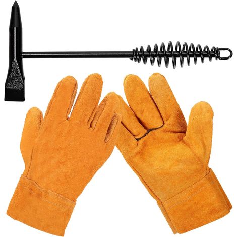 2 Pack 10 inch Welding Hammer and 10 Inch Welding Gloves, Welding Slag Hammer with Coil Spring Handle, Slag Removal Tool for Cleaning and Removing Slag (1/5)