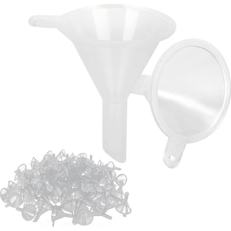 100 petits entonnoirs en plastique transparent, outils de remplissage pour flacons vides, adaptés aux liquides cosmétiques et aux parfums. (1/5)