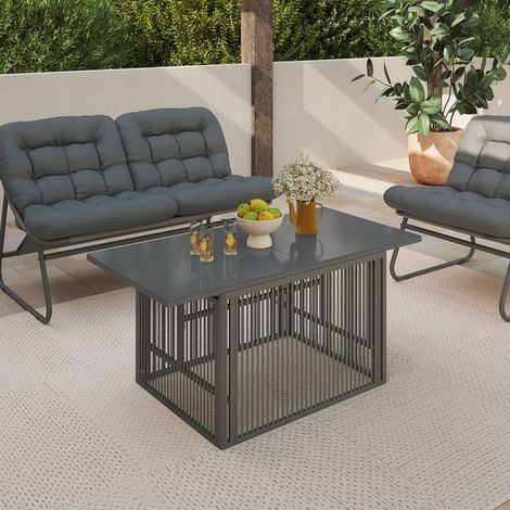 Mesa de centro de jardín rectangular elevable 100 cm Estructura de metal RIO y cordón gris antracita