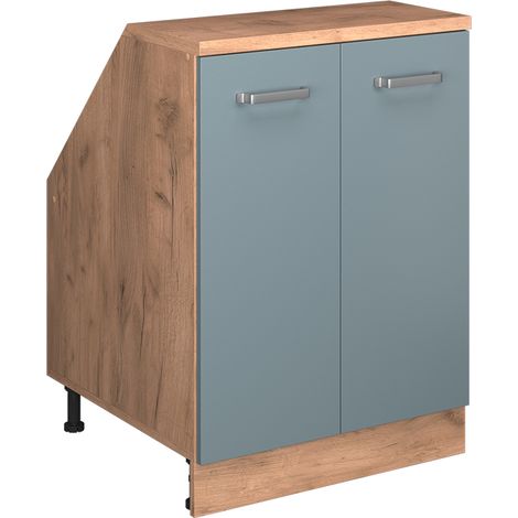 Armario de cocina para techo inclinado R-Line, Gris azulado, 60 cm con 2 puertas, 60 cm de profundidad, Vicco