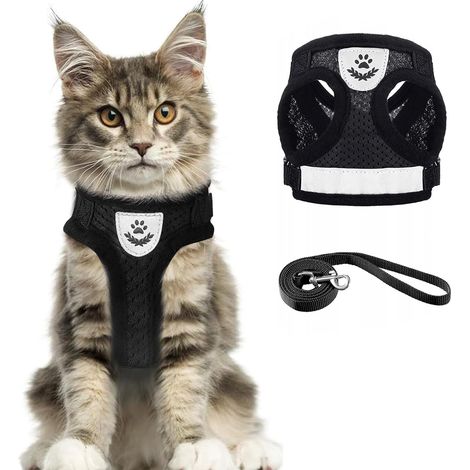 Katzengeschirr mit Anti-Burst-Leine, Anti-Flucht-Katzengeschirr mit Leine, verstellbare, reflektierende, atmungsaktive Weste, für Kaninchen-Katzenwelpen (L)