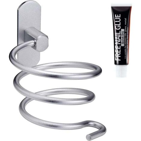 Porte Sèche Cheveux Support de Sèche Cheveux Mural en Aluminium Support de Câble pour Cuisine Salle de Bain Accessoires de Salle (1/3)