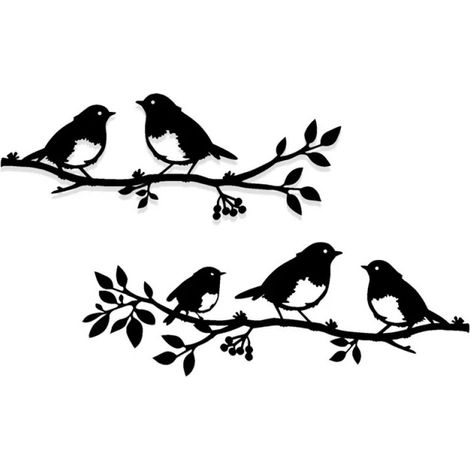 Lot de 2 oiseaux muraux en métal sur une branche,Décoration murale oiseaux en métal,Décoration murale en forme de feuilles avec silhouette d'oiseaux