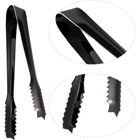 Pince à glaçons en acier inoxydable, pour servir les glaçons, tête de pince dentelée, pince à glaçons plaquée noire (1/5)