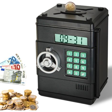 Fishtec – Tirelire électronique avec comptage automatique – Coffre fort à code 6 chiffres – Double compartiment pour pièces et billets – Matière ABS