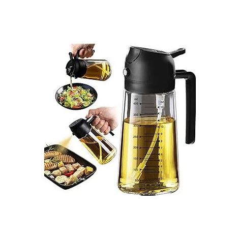Lot de 2 Pulvérisateur d'huile 2 en 470ml ml flacon pulvérisateur d'huile de cuisine, bouteille d'huile et pulvérisateur, spray d'huile d'olive, distributeur de vinaigre, cuisson, grillade, salade (1/4)
