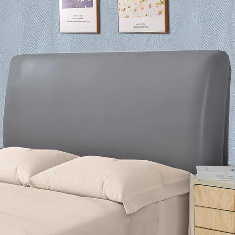 Housse de tête de lit (gris, 180 cm, convient aux têtes de lit de 170 à 190 cm), housse de lit king size extensible en similicuir imperméable, protection intégrale (1/4)
