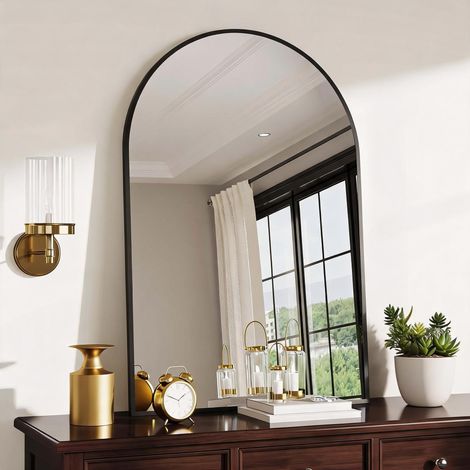 Miroir peinture murale arqué moderne – Cadre en métal noir, verre trempé 5mm, résistant et sécurisé, idéal salle de bain/chambre/salon, installation suspendue ou posée – Finition 22x30'' Hemming Black (1/5)