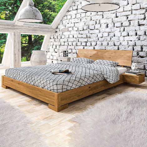 Lit avec tête de lit intégrée en chêne massif clair 160x200 - LT36007 (1/5)