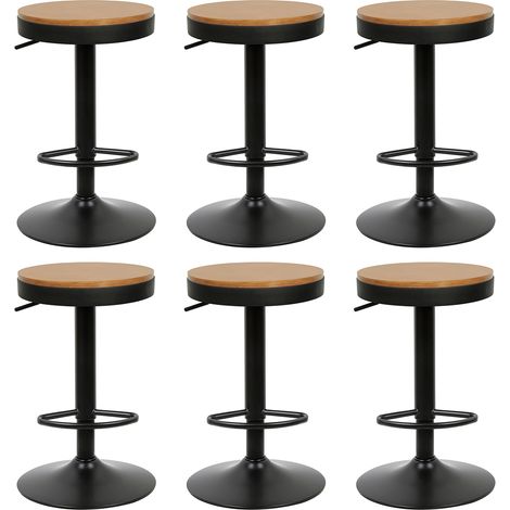 Lot de 6 Tabouret de Bar en Bois Hauteur Réglable à 360° pour Maison Cuisine Comptoir Bistro (1/5)
