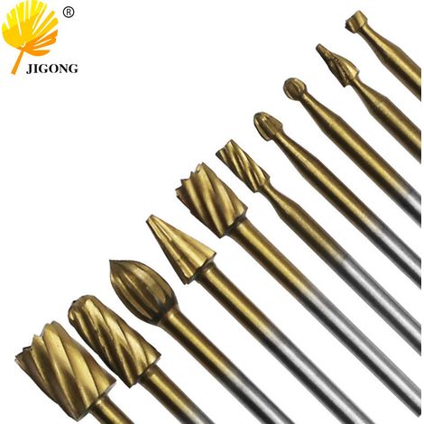 Ensemble de 10 accessoires pour meuleuse électrique, lime rotative en acier rapide pour le travail du bois, fraise à bois plaquée titane, couteau à sculpter et à graver le bois.