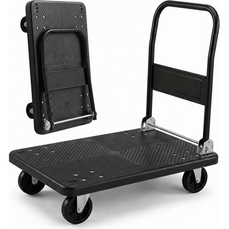Relaxdays transport trolley 300 kg, foldable platform, handle, 2 swivel & 2 fixed castors, large deck, black