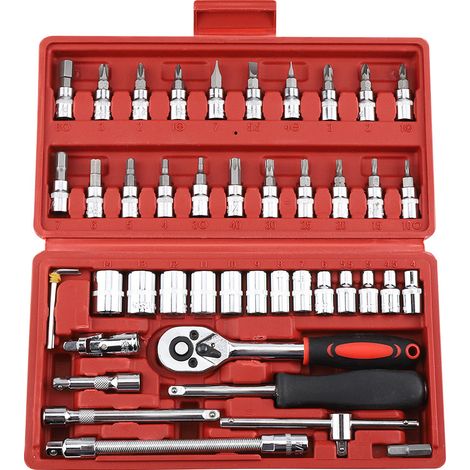 Jeu de 46 tournevis à entraînement 1/4" et outils à cliquet pour la réparation automobile (1/4)