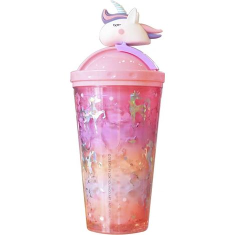 Gobelet à glace licorne dégradé avec paille en forme de cœur pour fille (1/2)