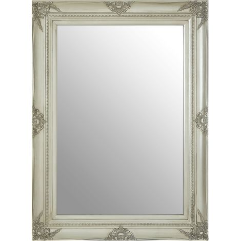 Premier Housewares Wall Mirror / Mirrors For Garden / Bathroom / Living Room Antique Effect Rectangular Frame / Silver Finish Wall Mounted Mirrors W83 X D5 X H113cm. (1/5)