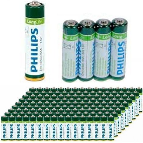 Trade Shop - 144 X PHILIPS ZINK KOHLE LONGLIFE BATTERIEN AAA R3 1.5V - (1/2)