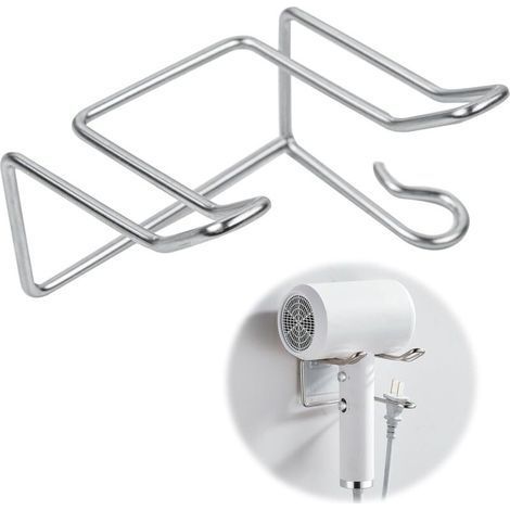 Hair Dryer Holder, Wall Mounted Hair Dryer Holder Without Drilling, Stainless Self-Adhesive Hair Dryer Holder, with Cable Tidy, for Bathroom Bedroom Hotel (1/5)