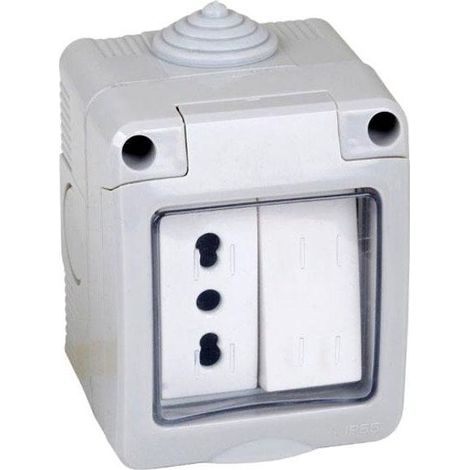Faeg Contenitore Esterno Presa 1 Deviatore Presa Bivalente 10-16A con Portello IP55 colore Grigio