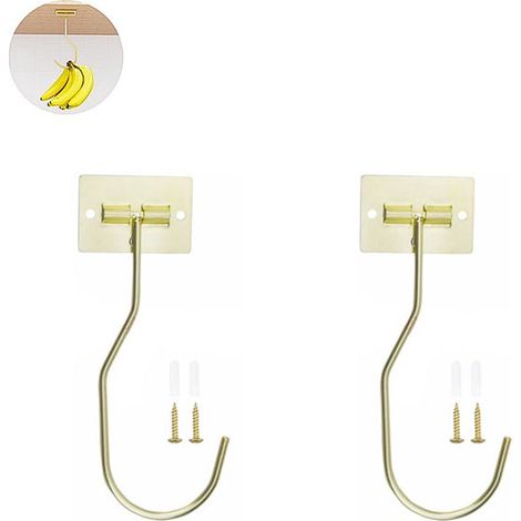 2er-Pack – Selbstklebende Bananenhaken – Bananenhaken aus Metall – Haken für die Unterschrankmontage – Faltbare Bananenhaken – Hält Bananen frisch – Gold (1/2)