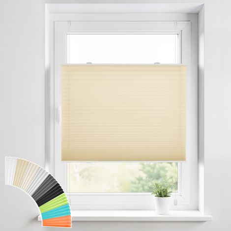 aubor Plissee Klemmfix ohne Bohren Jalousien, Creme, 90x200cm(BxH), Plisseerollo Fensterrollo mit Klemmträger, Faltrollo Klemmrollo Sicht-und Sonnenschutz Rollos für Fenster & Tür (1/5)