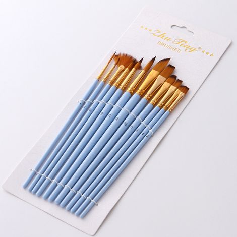 Ensemble de 12 pinceaux à gouache bleu mat en nylon (outils pour aquarelle et peinture à l'huile) (1/5)