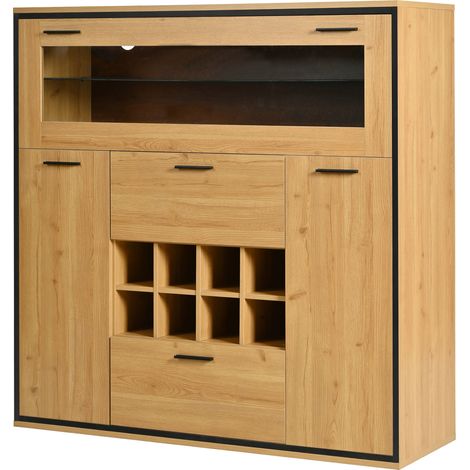 Bar-Schrank mit Doppeltüren, Glasböden und LED, 110 x 38 x 111 cm MODENUIT (1/5)