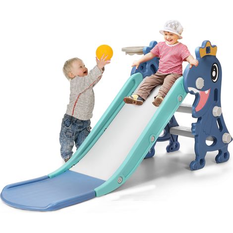 Toboggan Enfant 3-en-1 - Plastique Robuste, Design Compact - Pour Intérieur et Extérieur, Jeux Motricité - Plastique - Bleu et Gris (1/5)