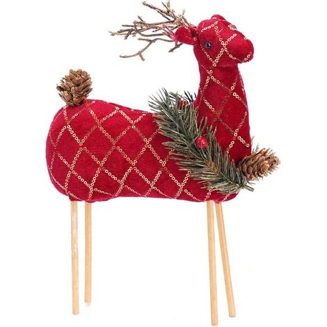 TRADE SHOP - Decorazione Forma Renna Natalizia Da 21x8x31 Cm Ornamento Statuetta Da Appoggio Per Casa - Rosso