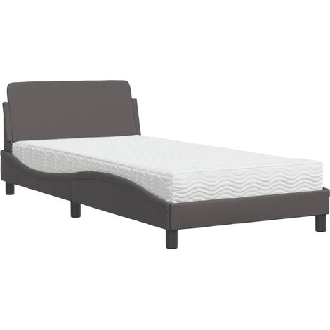 Lit simple,Lit adulte,Lit avec matelas gris 100x200 cm similicuir CFW63017 (1/5)