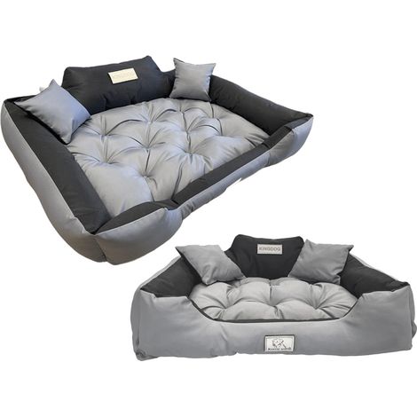 Cama para perros Kingdog de 100x75 cm, personalizada, impermeable, gris oscuro.