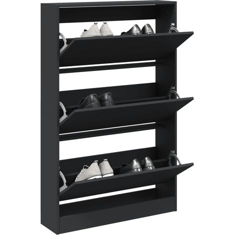 Zapatero de madera de ingeniería negro 80x21x125,5 cm (1/5)