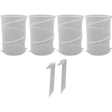 Lot de 4 Couvertures Pop-Up pour Plantes - Mailles Pliantes avec 16 Clous, Protection pour Jardin, Cour, Verger (Blanc)