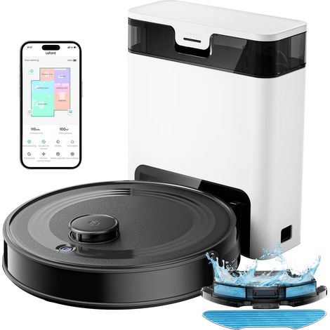 Aspirateur robot Leftant M2 Pro avec vadrouille, Noir, auto-vidage, 6000 Pa, navigation laser DTOF, évitement d'obstacles PSD, contrôle Wi-Fi/Alexa (1/5)