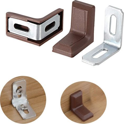Lot de 40 équerres d'angle en métal et plastique en forme de L, équerre d'angle à angle droit en forme de L, marron (28 mm x 28 mm x 18 mm) (1/4)