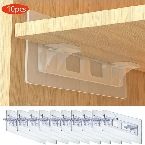 Lot de 10 supports d’étagère sans perçage 11,9 x 4,8 cm, pour cuisine et bibliothèque (1/5)