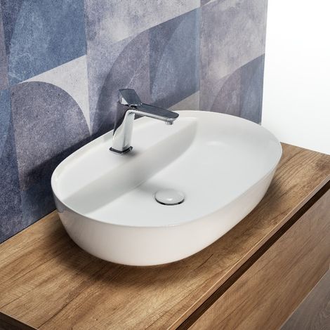 Lavabo da Appoggio Bianco 61x45 cm Design Moderno