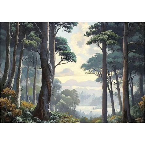 Papier peint mural forêt 3D arbres nature paysage intissé grand format design intérieur salon chambre pas cher 150x105 cm (1/5)