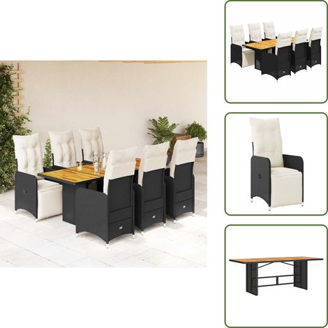 Cojín de respaldo - vidaXL Set de mesa y sillas de jardín 7 pzas y cojines ratán PE negro - Ratán sintético