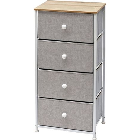 TrAdE Shop Traesio - Mobiletto Multiuso Salvaspazio 4 Cassetti Effetto Tessuto In Legno Naturale Tnt Grigio - (1/4)