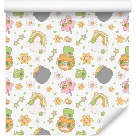 Papier peint Saint-Patrick blanc, crème et beige 50x1000 cm (1/5)