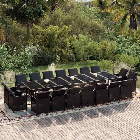Ensemble à manger de jardin coussins 19 pcs-Salon de jardin Résine tressée Noir 665781 (1/5)