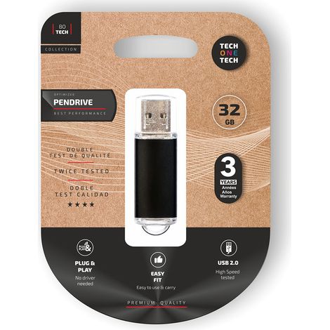 Clé USB TECH ONE TECH de la série « BO Tech » d'une capacité de 32 Go, noire (1/2)