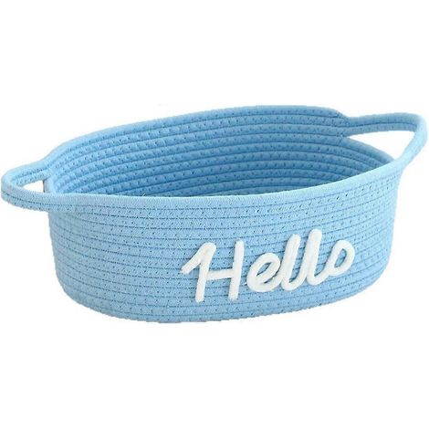 Panier de rangement tressé corde coton avec poignées style bohème pour salle de bain avec étagère papier toilette 30x20 cm bleu (1/5)