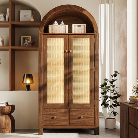 Armadio 181 x 78 x 45 cm in MDF e metallo, effetto noce, 2 ante, 2 cassetti HAVRYA (1/5)
