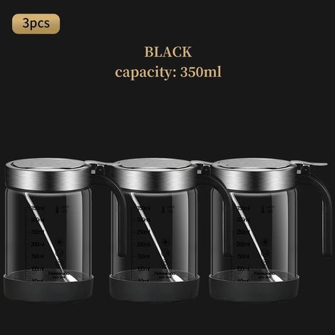 (3 pièces, 350 ml, noir) Pots en verre pour épices et aromates, avec cuillère, sucrier et salière, ustensiles de cuisine (1/5)