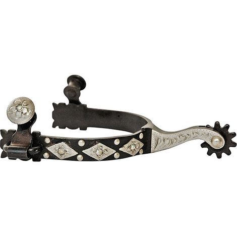 Eperons western en fer bruni serré avec motif losanges et strass