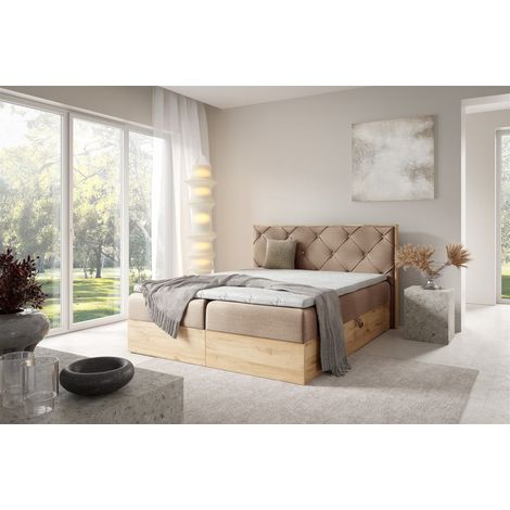 Boxspringbett Schlafzimmerbett HELIOS 200x200cm in Stoff Rouge Beige (1/5)