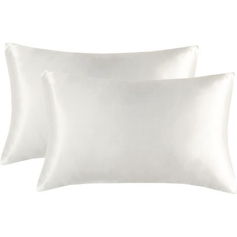 Lot de taies d'oreiller blanches haut de gamme (lot de 2) — Taies d'oreiller en soie double face (spécialement conçues pour le soin de la peau et des cheveux) — Lavables, design « Luxe léger » (50 x 6 (1/5)