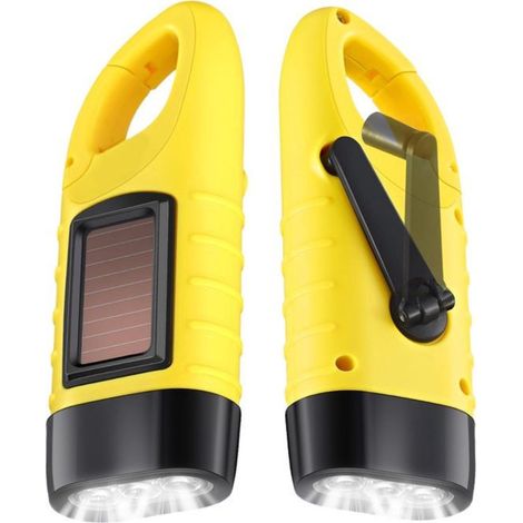 3-in-1-Kurbeltaschenlampe – Batterielos, wiederaufladbar – mit Clip-LED – gelbes Notlicht für Camping