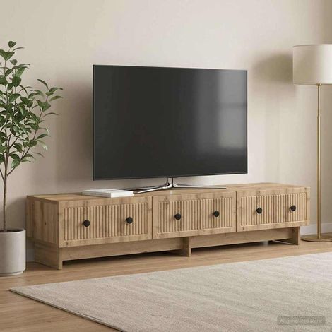Meuble TV 147 x 34,5 x 30 cm, 3 tiroirs, bois d’ingénierie, chêne artisanal - PANGIVO (1/5)
